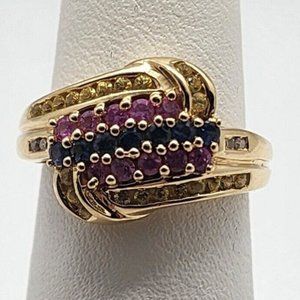 14K YELLOW GOLD TOURMALINE & DIAMOND RING  SIZE 5.5